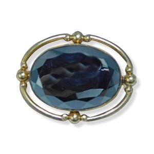 Vintage Oval Hematite Stone Gold Filled Brooch